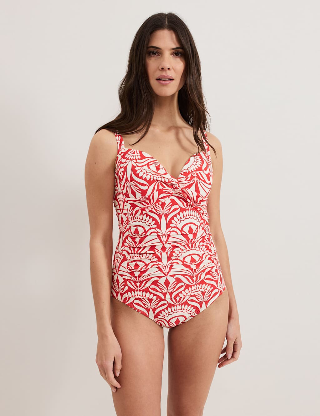 Tile Print Wired Padded Twist Front Swimsuit