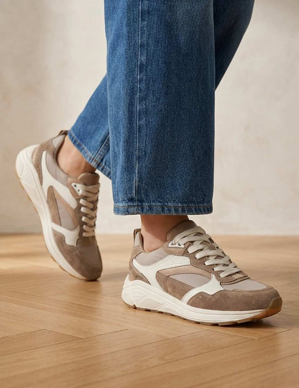 Jones Bootmaker Women's Leather Lace Up Wedge Trainers - 6 - Beige - Available at M&S