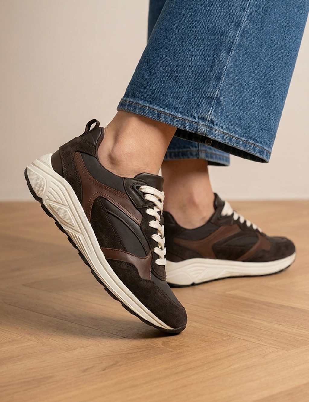 Jones Bootmaker Women's Leather Lace Up Wedge Trainers - 7 - Chocolate - Available at M&S