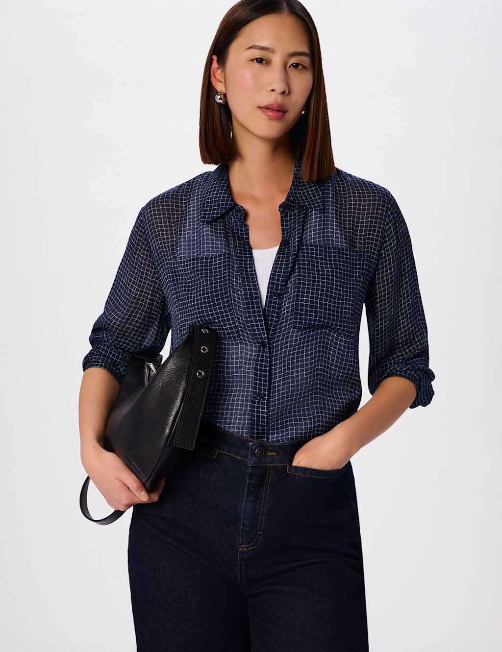 Whistles Women's Checked Collared Shirt - 16 - Navy Mix - Available at M&S