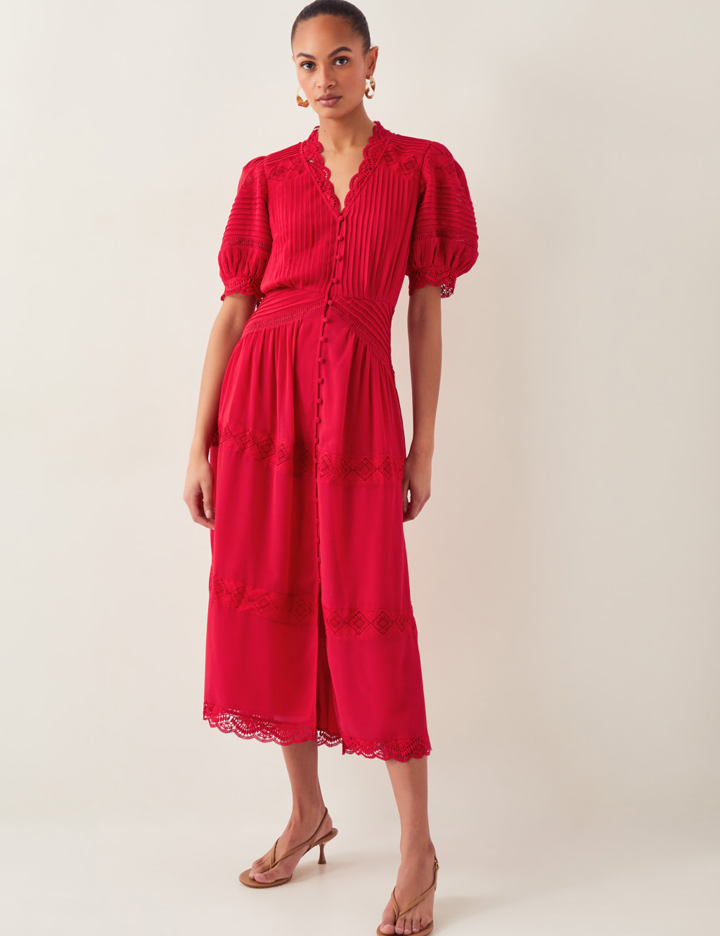 V-Neck Pintuck Midi Skater Dress