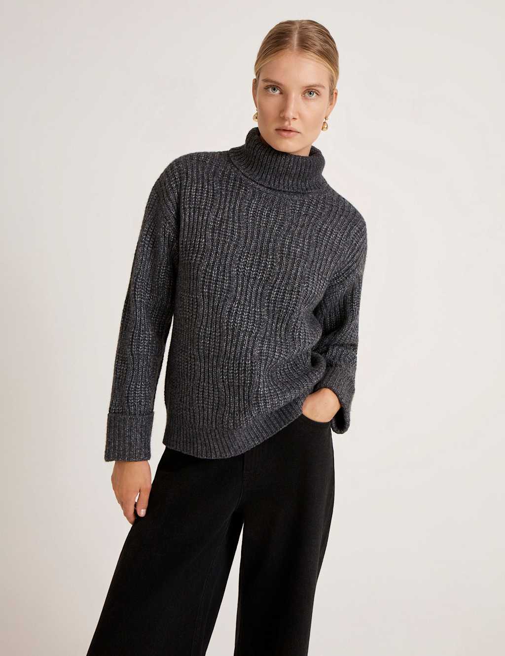 Finery London Textured Roll Neck Jumper Grey