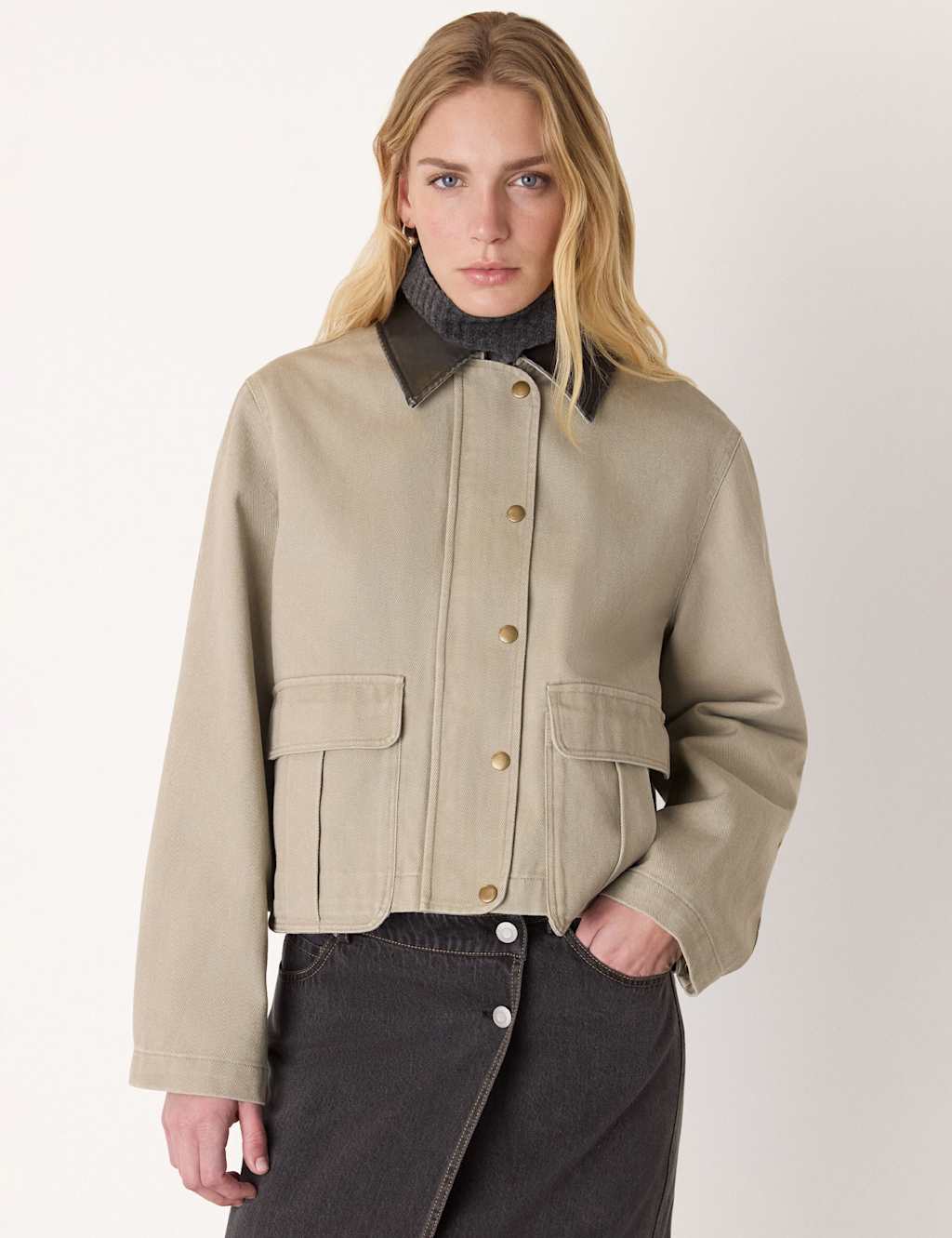 Whistles Women's Pure Cotton Collared Utility Jacket - 12 - Taupe - Available at M&S