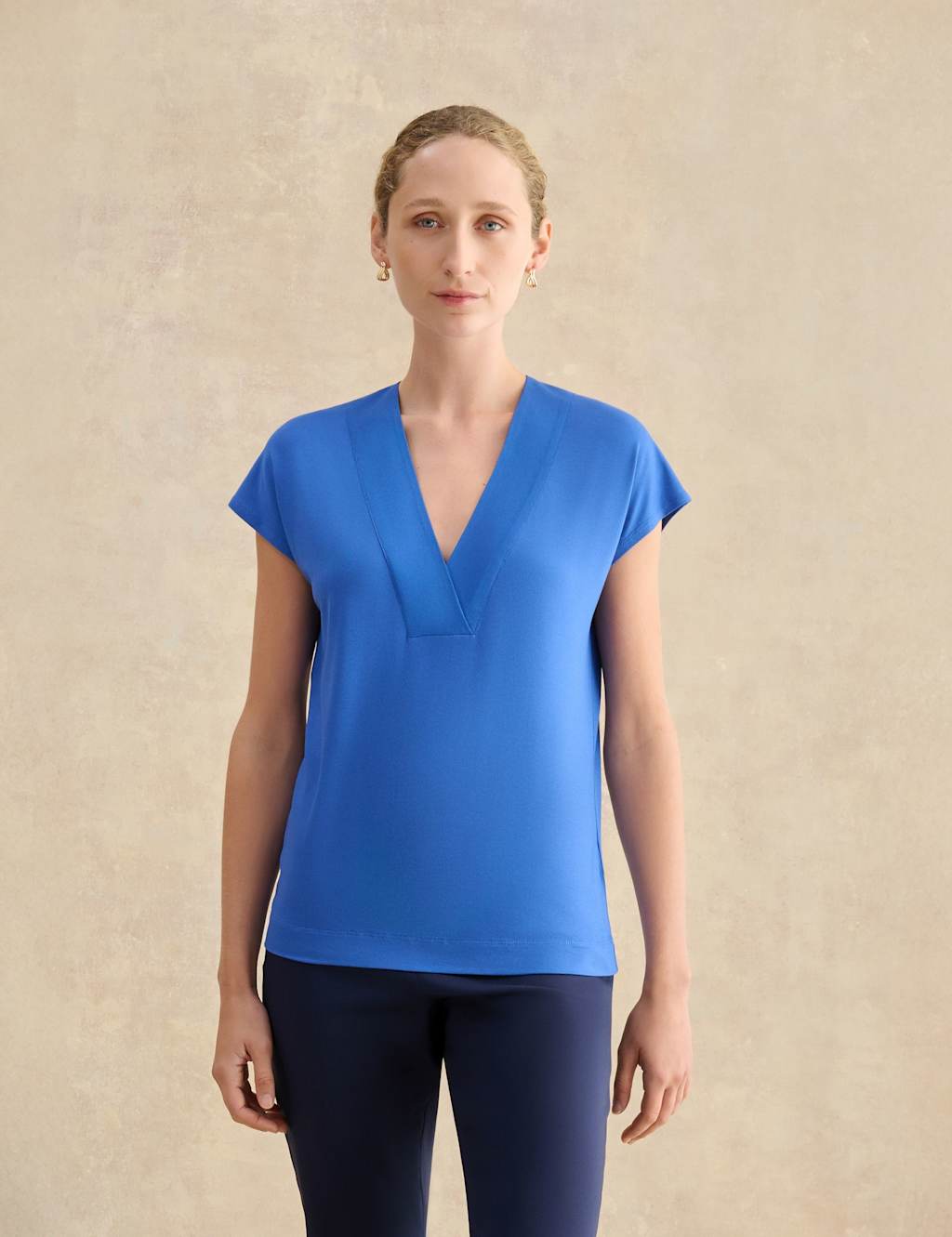 Hobbs Women's V-Neck Cap Sleeve Top - Medium - Blue - Available at M&S