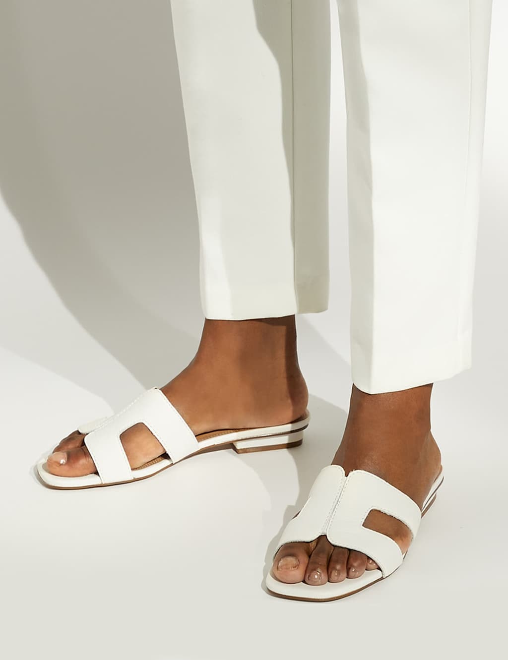 Dune London Women's Leather Block Heel Sliders - 5 - White - Available at M&S