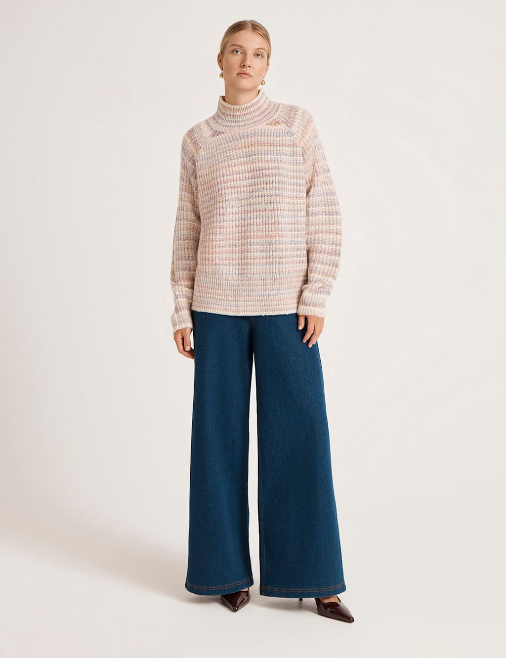 Finery London Striped High Neck Jumper Pink Mix