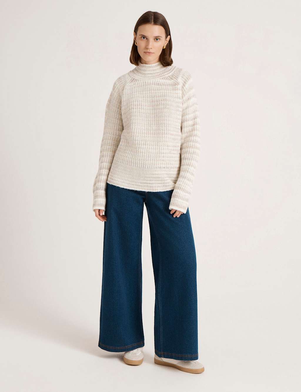 Finery London Striped High Neck Jumper Ivory Mix