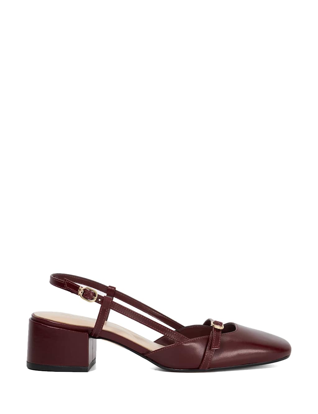 Leather Block Heel Square Toe Slingback Shoes