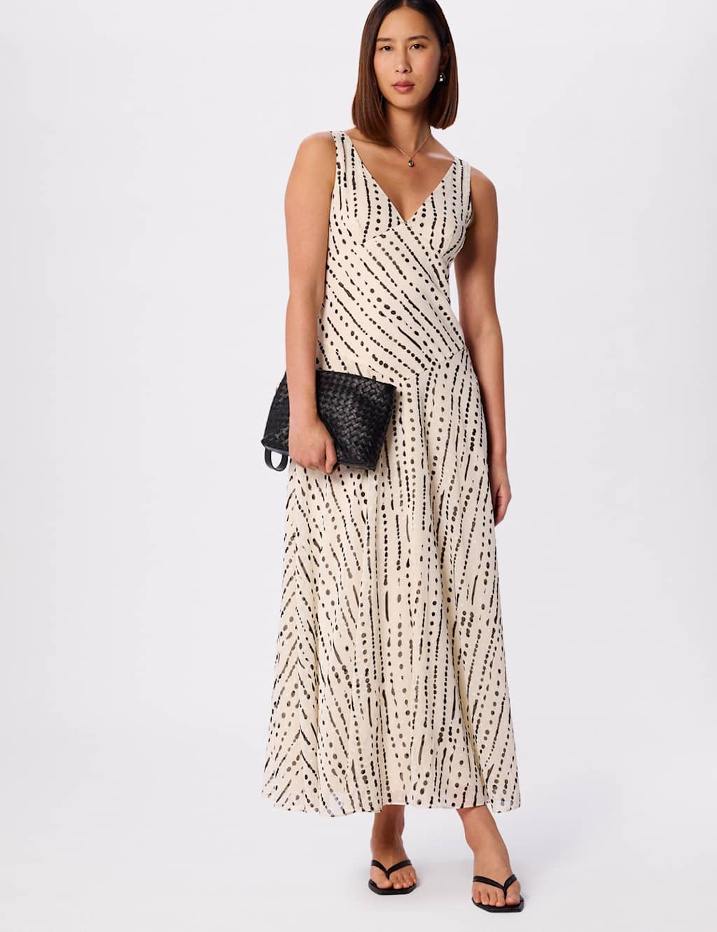 Whistles Women's Printed V-Neck Maxi Skater Dress - 8 - White Mix - Available at M&S