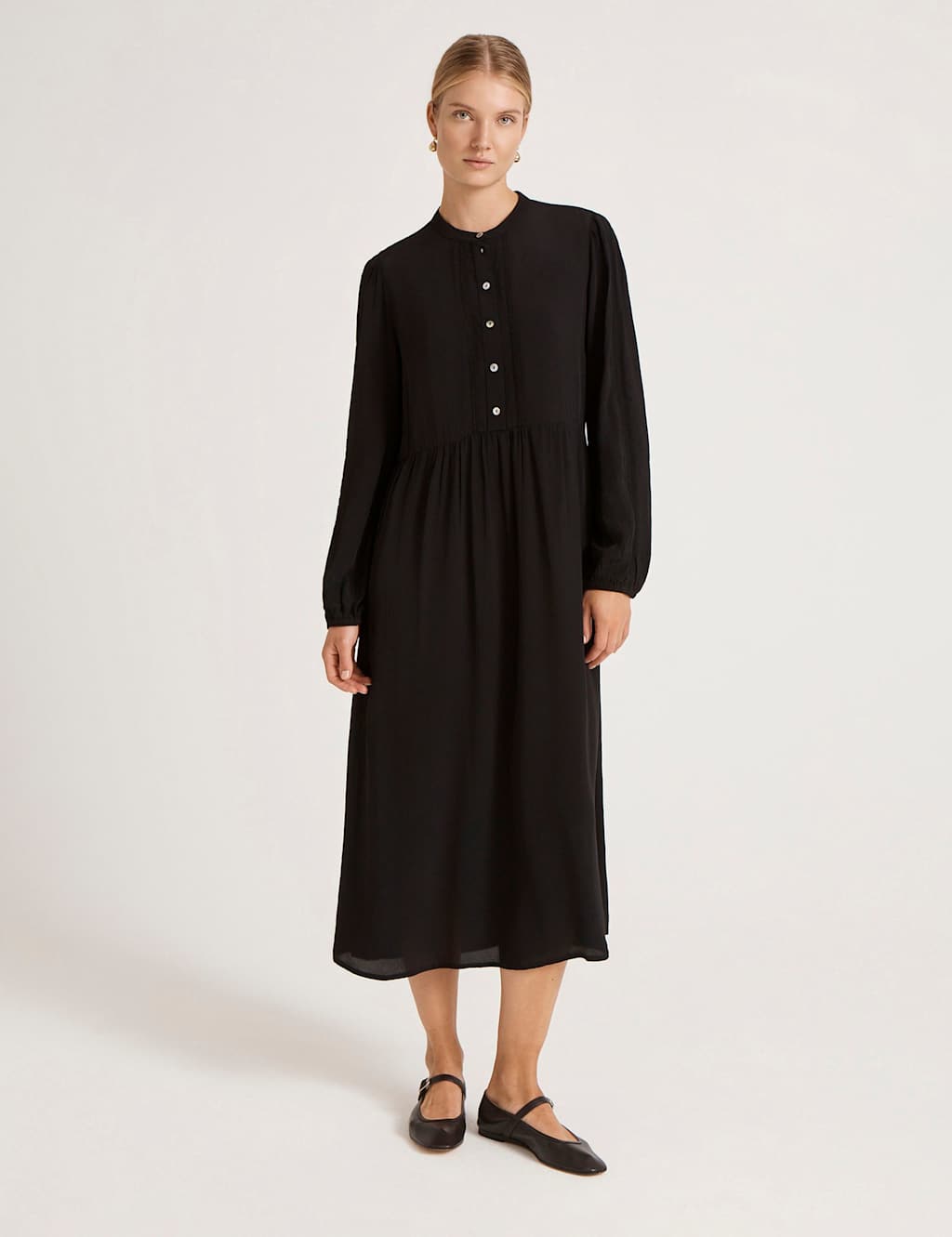 Finery London Crepe Button Front Midi Waisted Dress Black