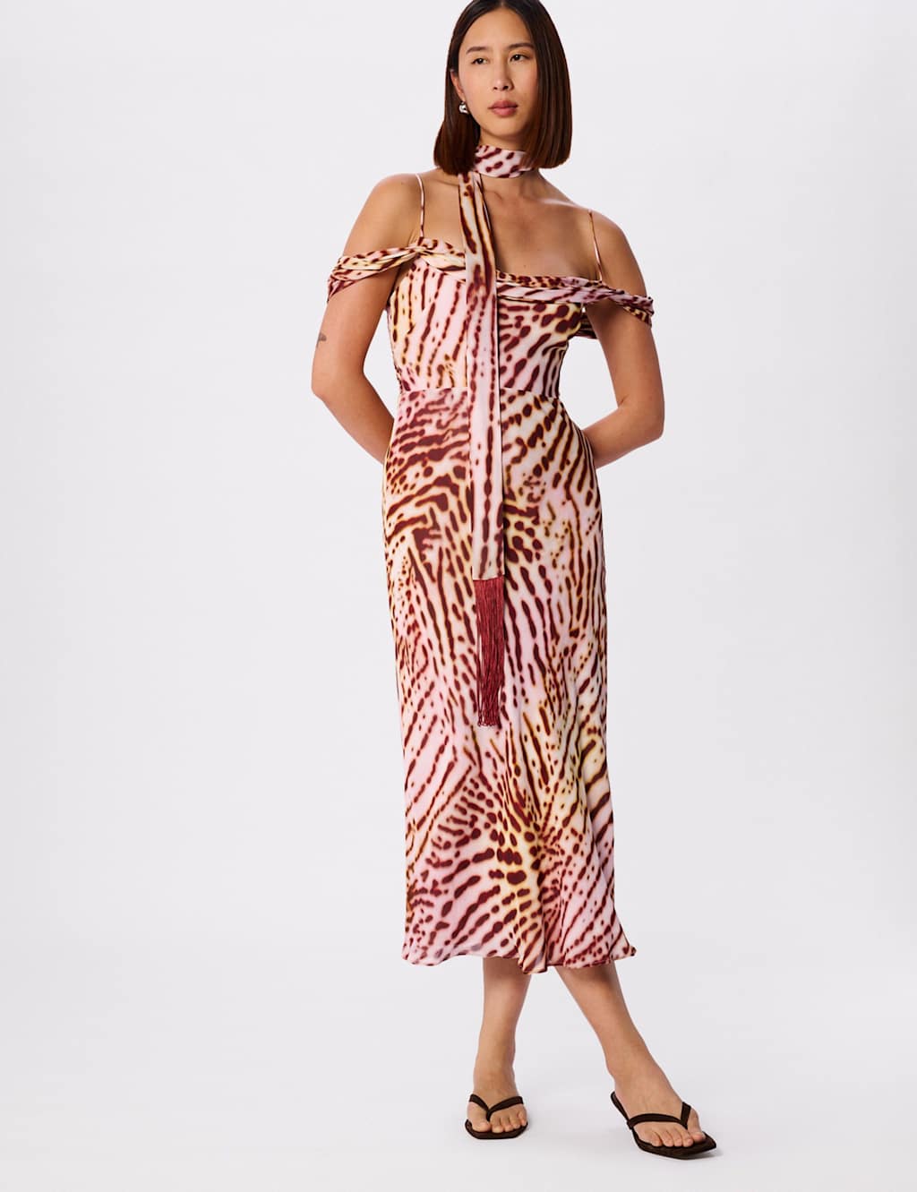 Whistles Women's Orchid Print Scarf Detail Midi Dress - 14 - Pink Mix - Available at M&S