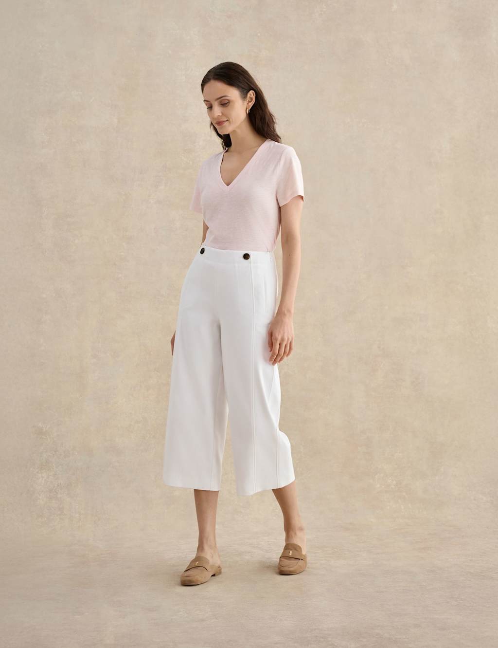 Hobbs Women's Cotton Blend Wide Leg Cropped Trousers - 14 - White - Available at M&S