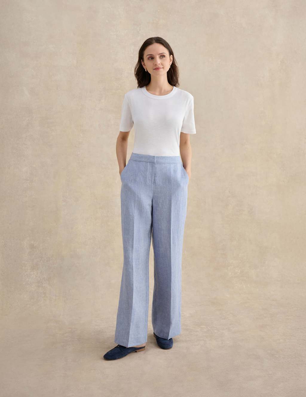 Hobbs Women's Pure Linen Wide Leg Trousers - 10 - Blue - Available at M&S