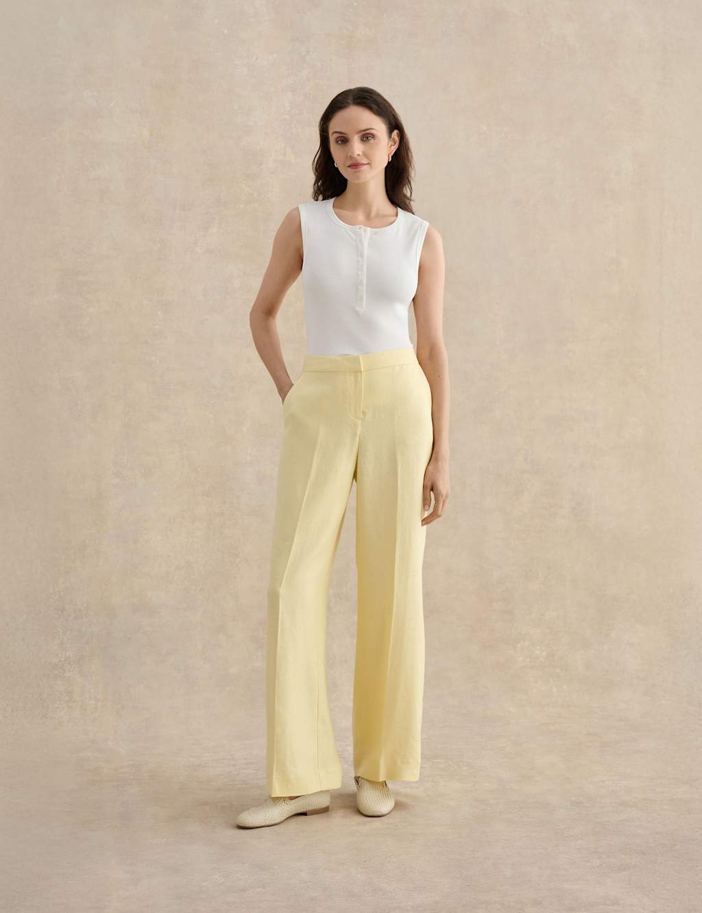 Hobbs Women's Pure Linen Wide Leg Trousers - 12 - Yellow - Available at M&S