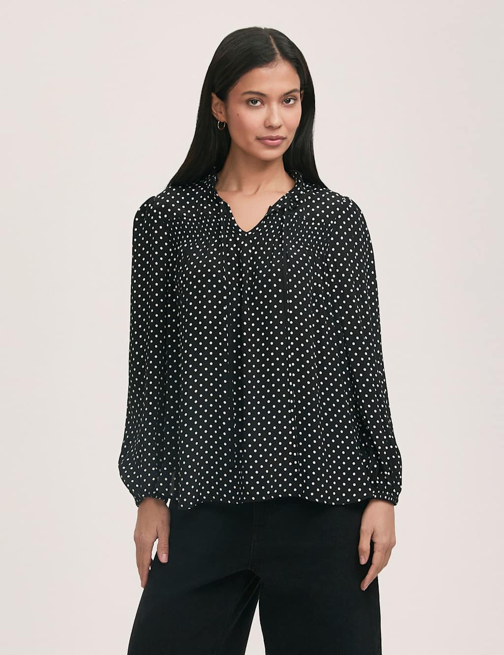 Finery London Women's Polka Dot Tie Neck Relaxed Blouse - 22 - Black Mix - Available at M&S