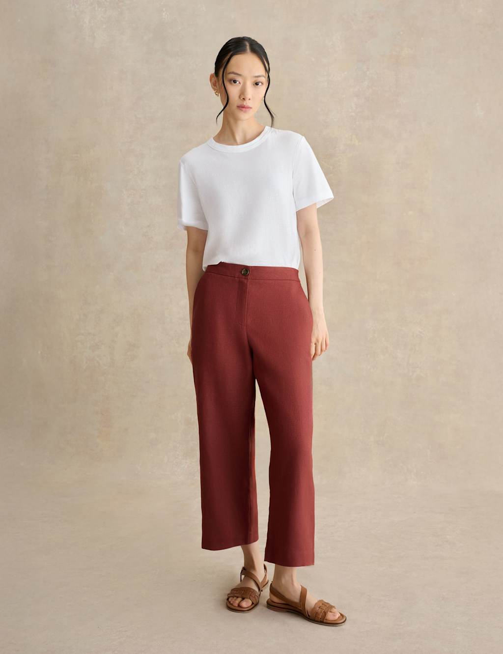Hobbs Women's Pure Linen Wide Leg Cropped Trousers - 16 - Brown - Available at M&S