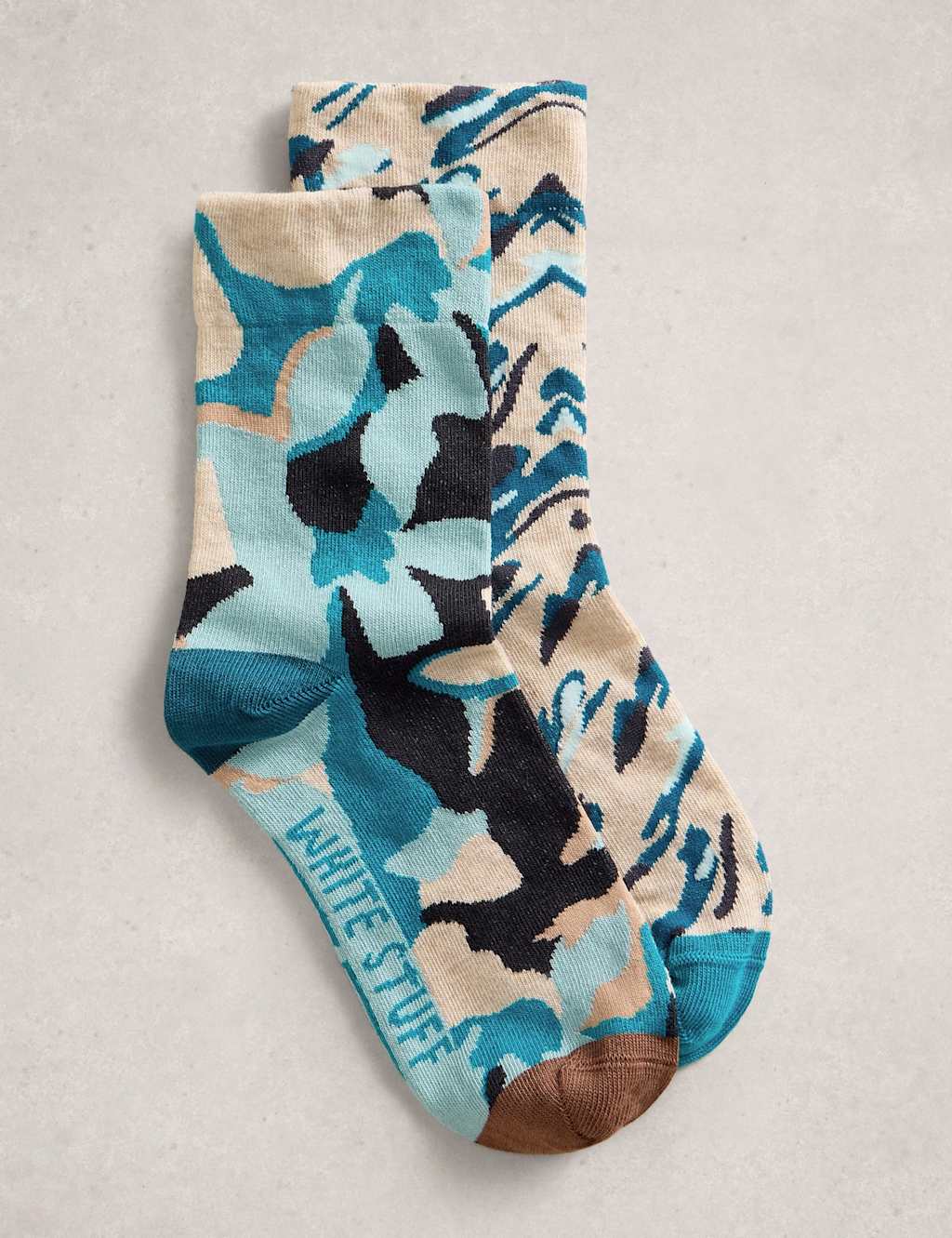 White Stuff Women's 2 Pack Cotton Rich Abstract Ankle High Socks - 6-8 - Teal Mix - Available at M&S