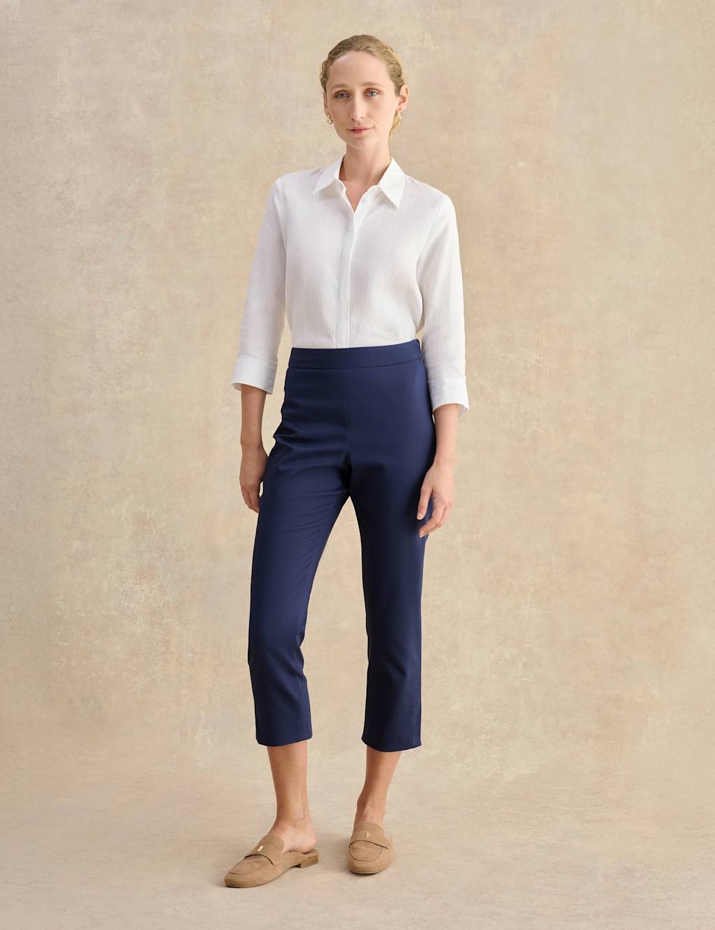 Hobbs Women's Cotton Rich Tapered Cropped Trousers - 8 - Navy - Available at M&S
