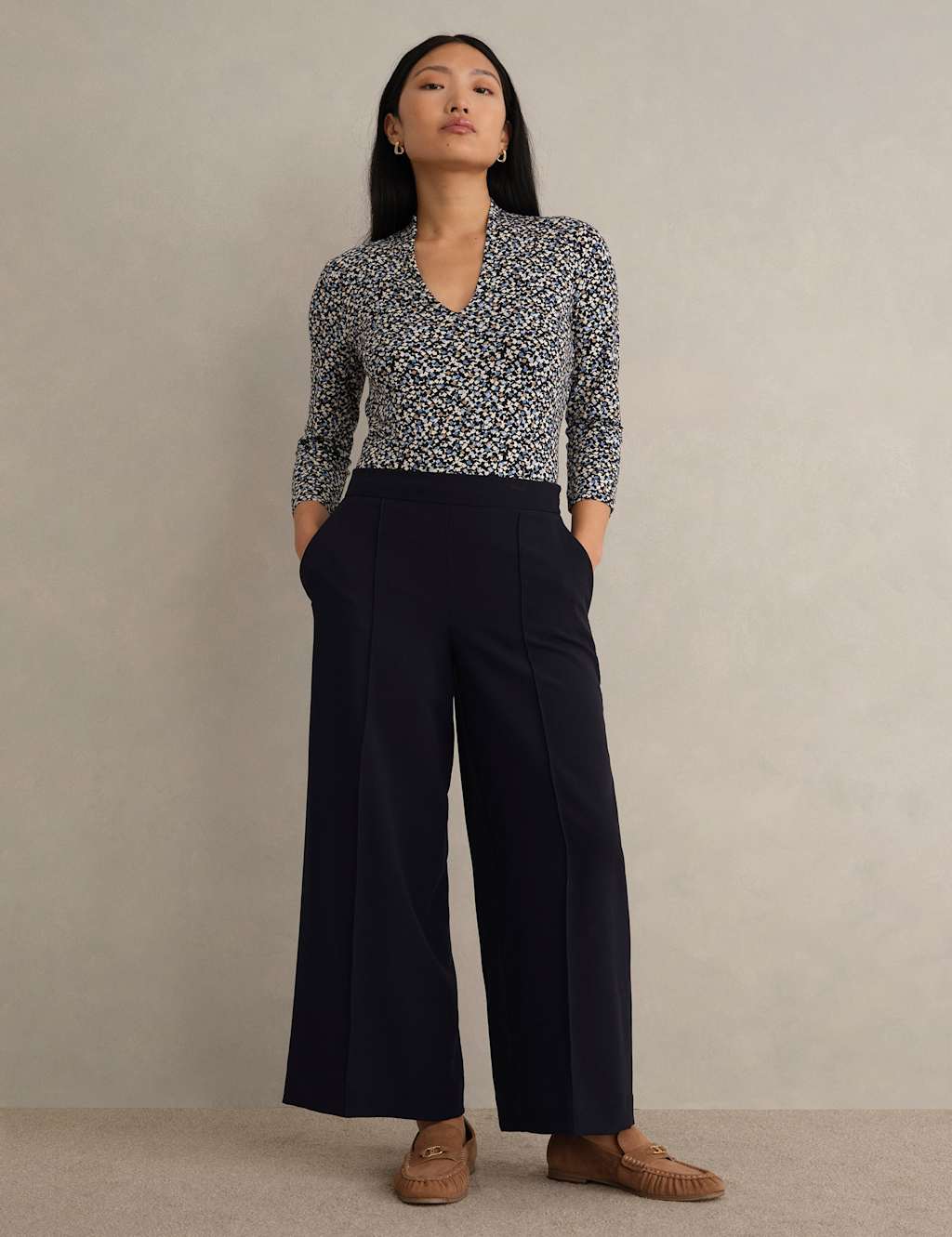 Hobbs Women's Straight Leg Cropped Trousers - 14 - Navy - Available at M&S
