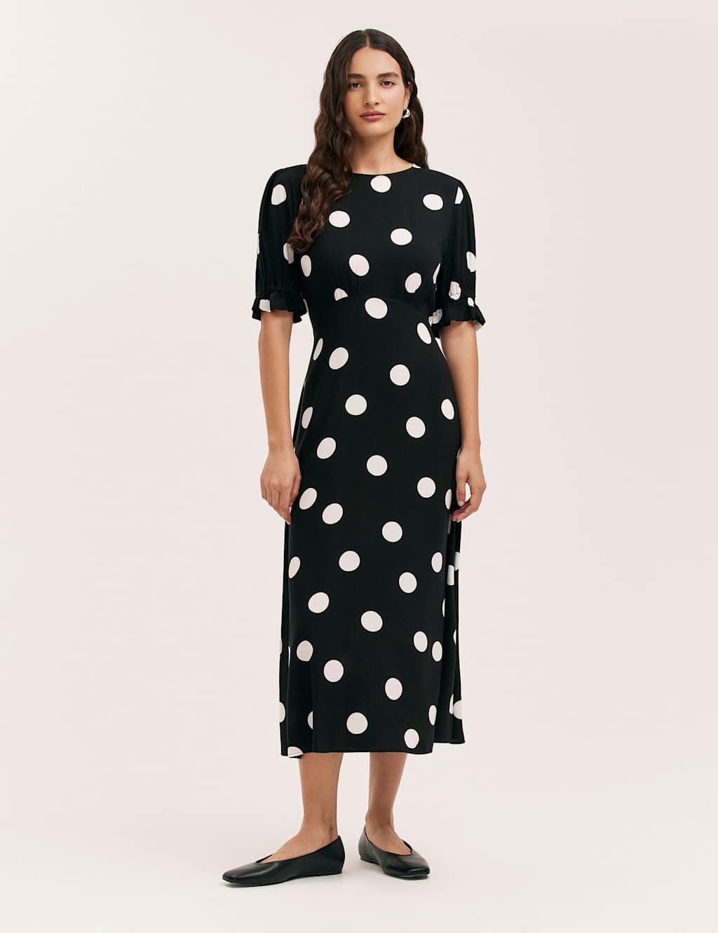 Finery London Women's Polka Dot Round Neck Midi Tea Dress - 10REG - Black Mix, Black Mix