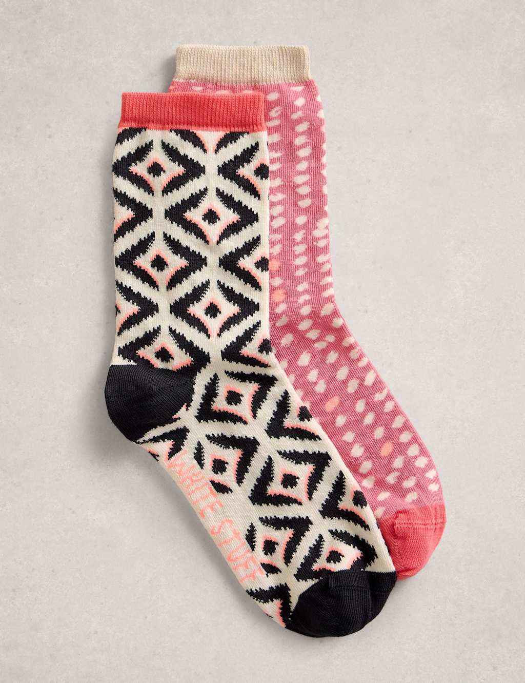 White Stuff Women's 2 Pack Geometric Ankle High Socks - 3-5 - Pink Mix - Available at M&S