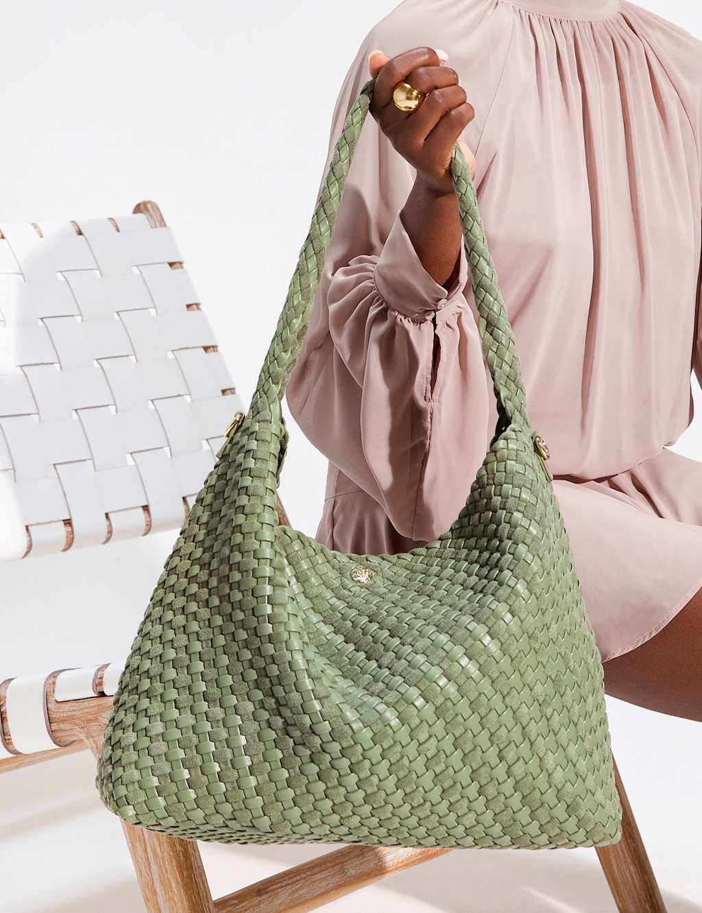 Dune London Women's Woven Shoulder Bag - Green - Available at M&S