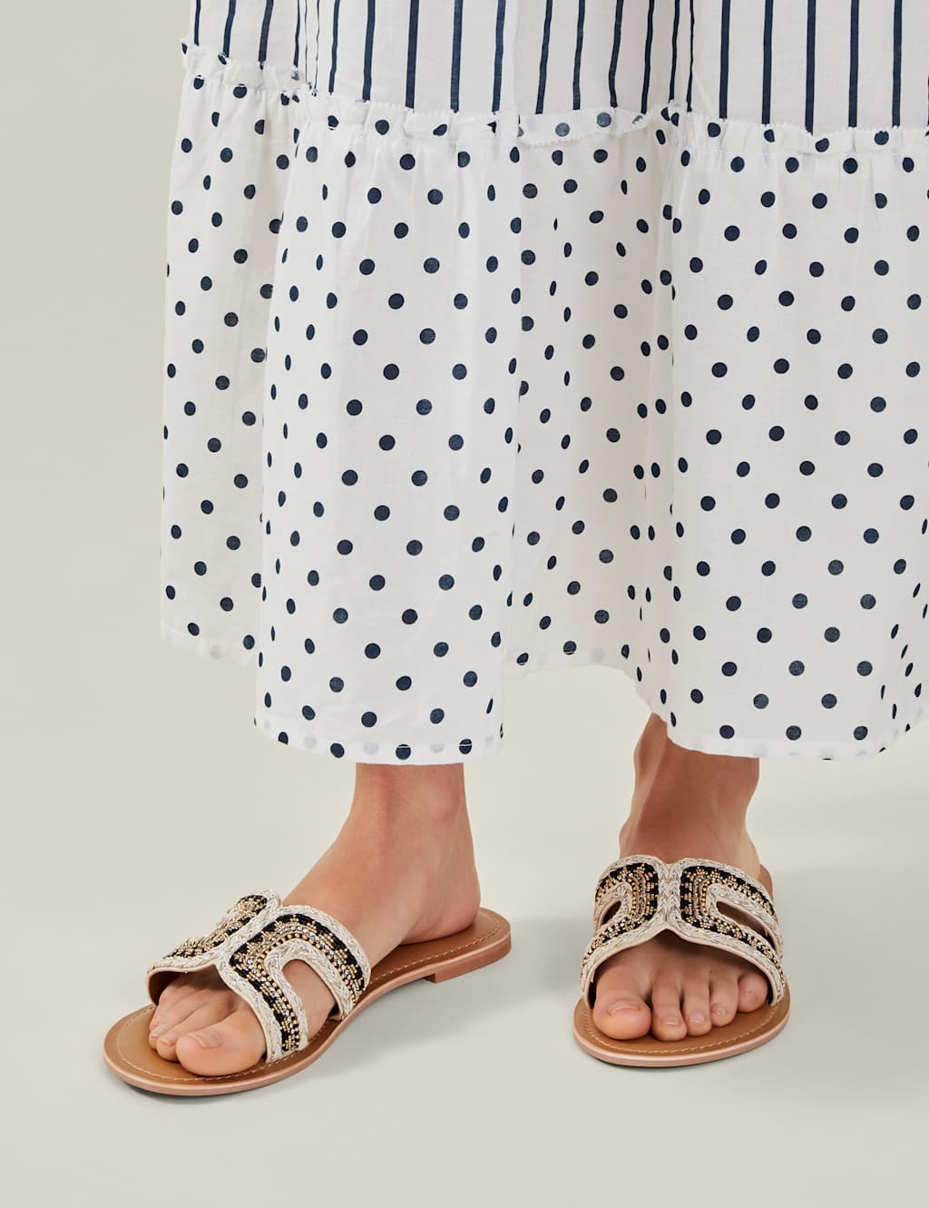 Wide Fit Beaded Flat Sandals