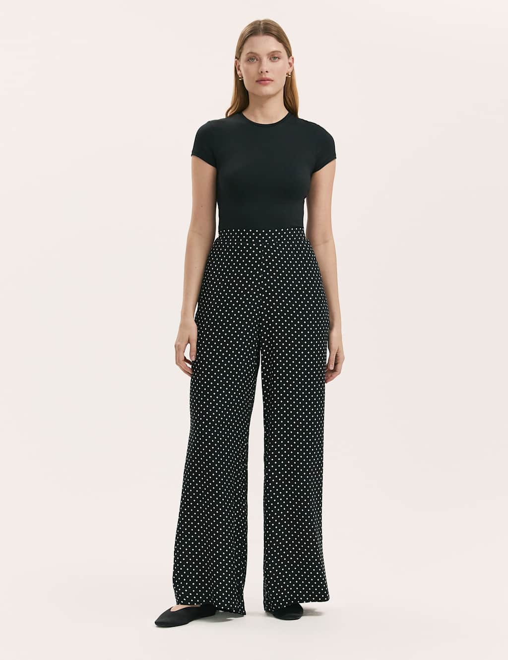Finery London Women's Polka Dot Wide Leg Trousers - 12 - Black Mix - Available at M&S