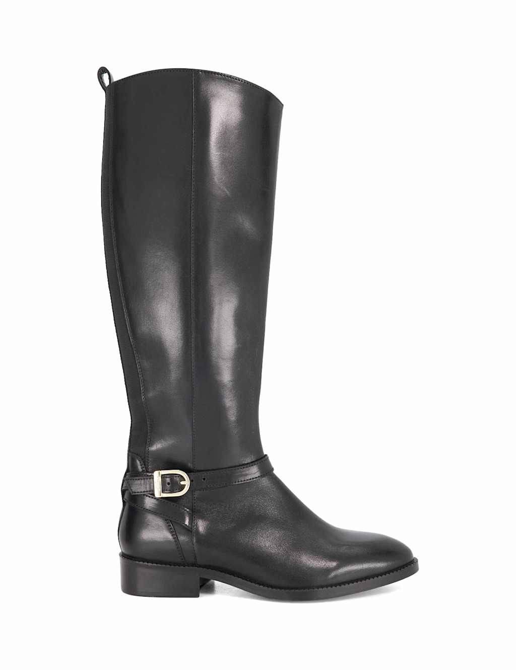 Dune London Leather Buckle Knee High Riding Boots Black