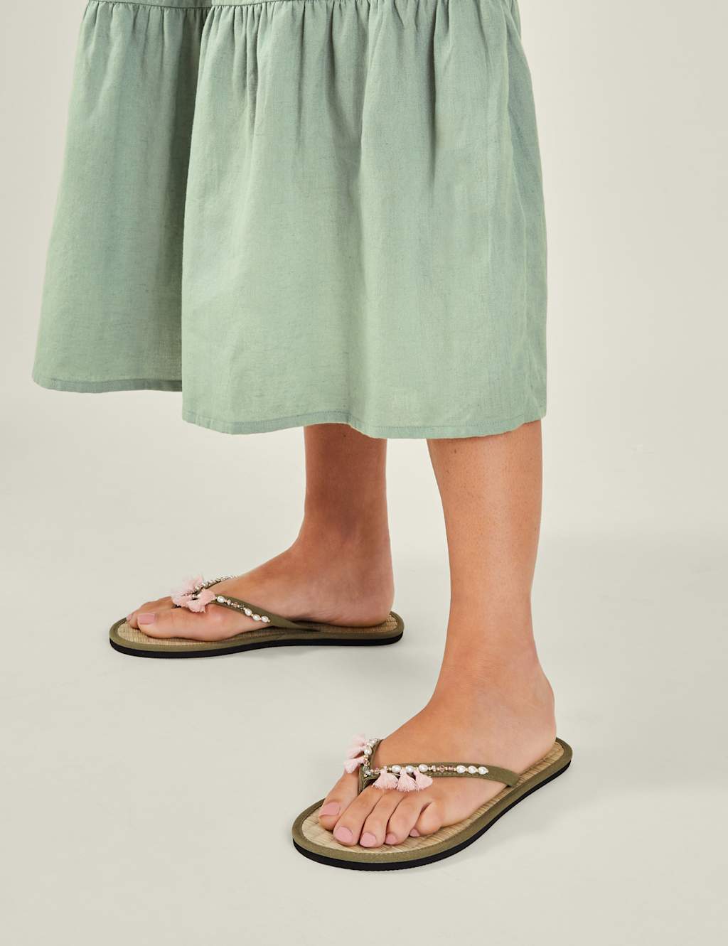 Embellished Tassel Flat Flip Flops