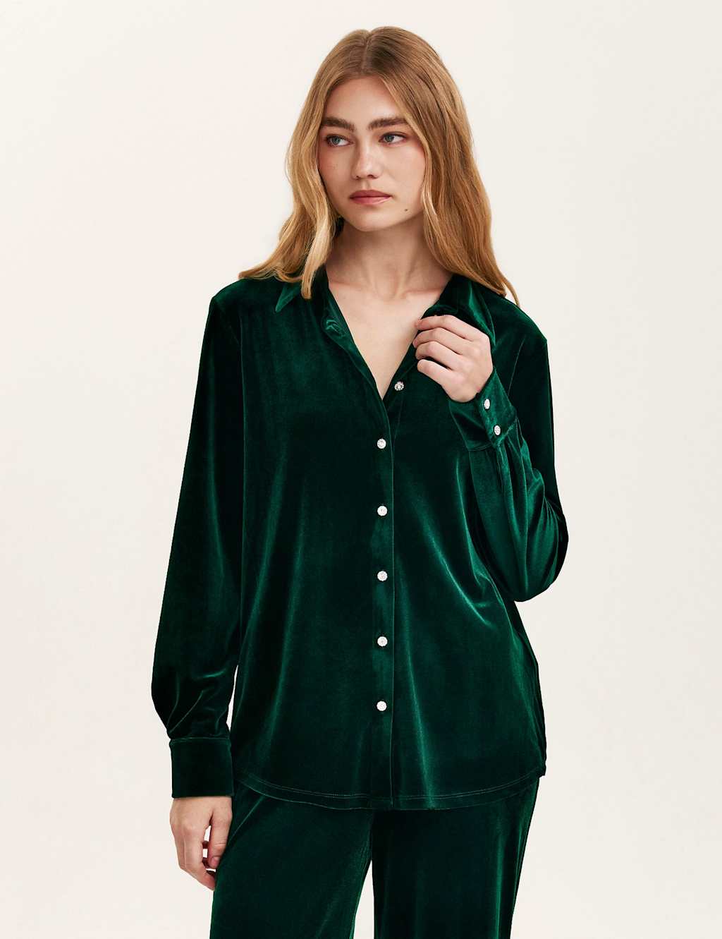 Finery London Velvet Collared Shirt Green