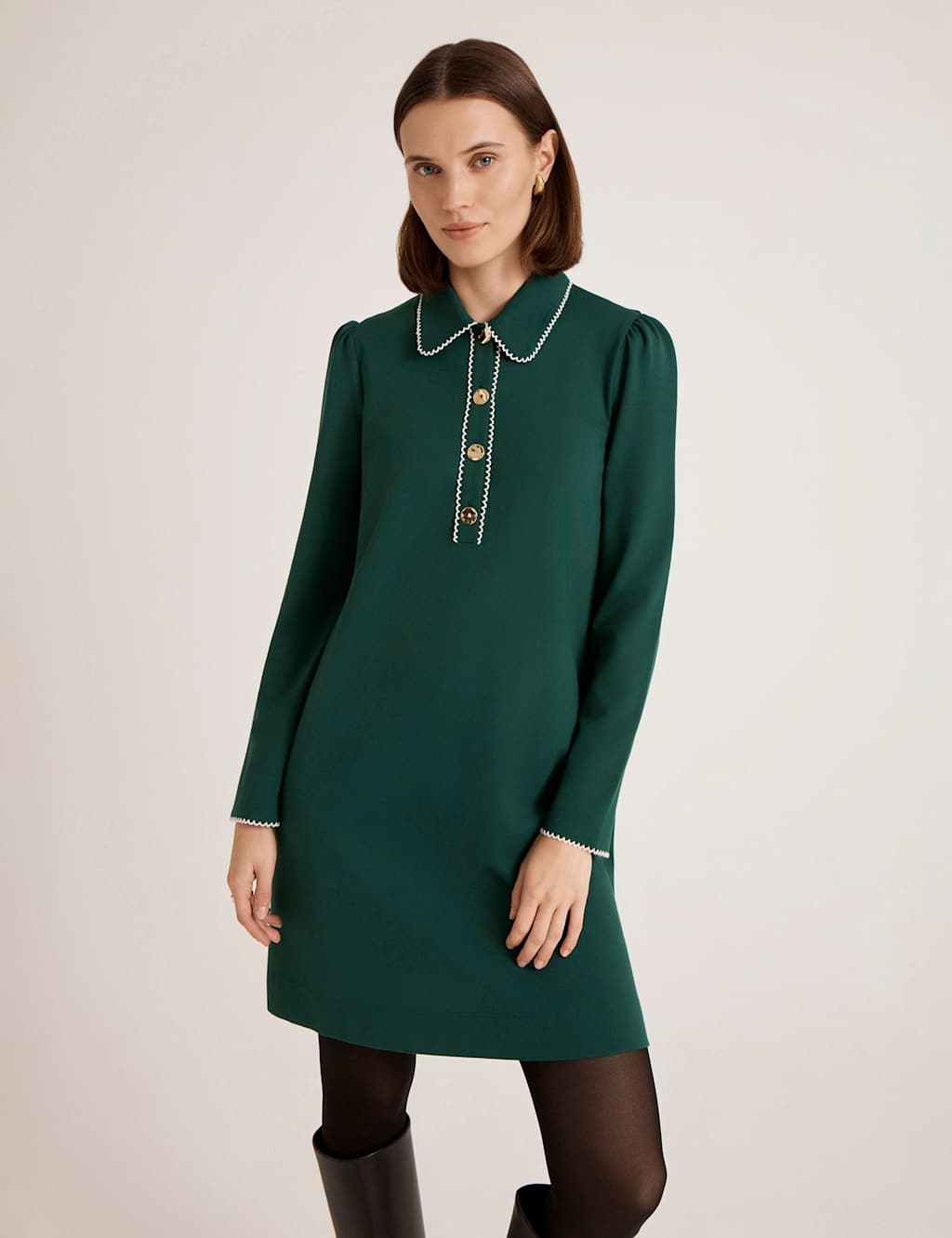 Finery London Women's Ponte Jersey Collared Mini Shirt Dress - 16 - Green - Available at M&S