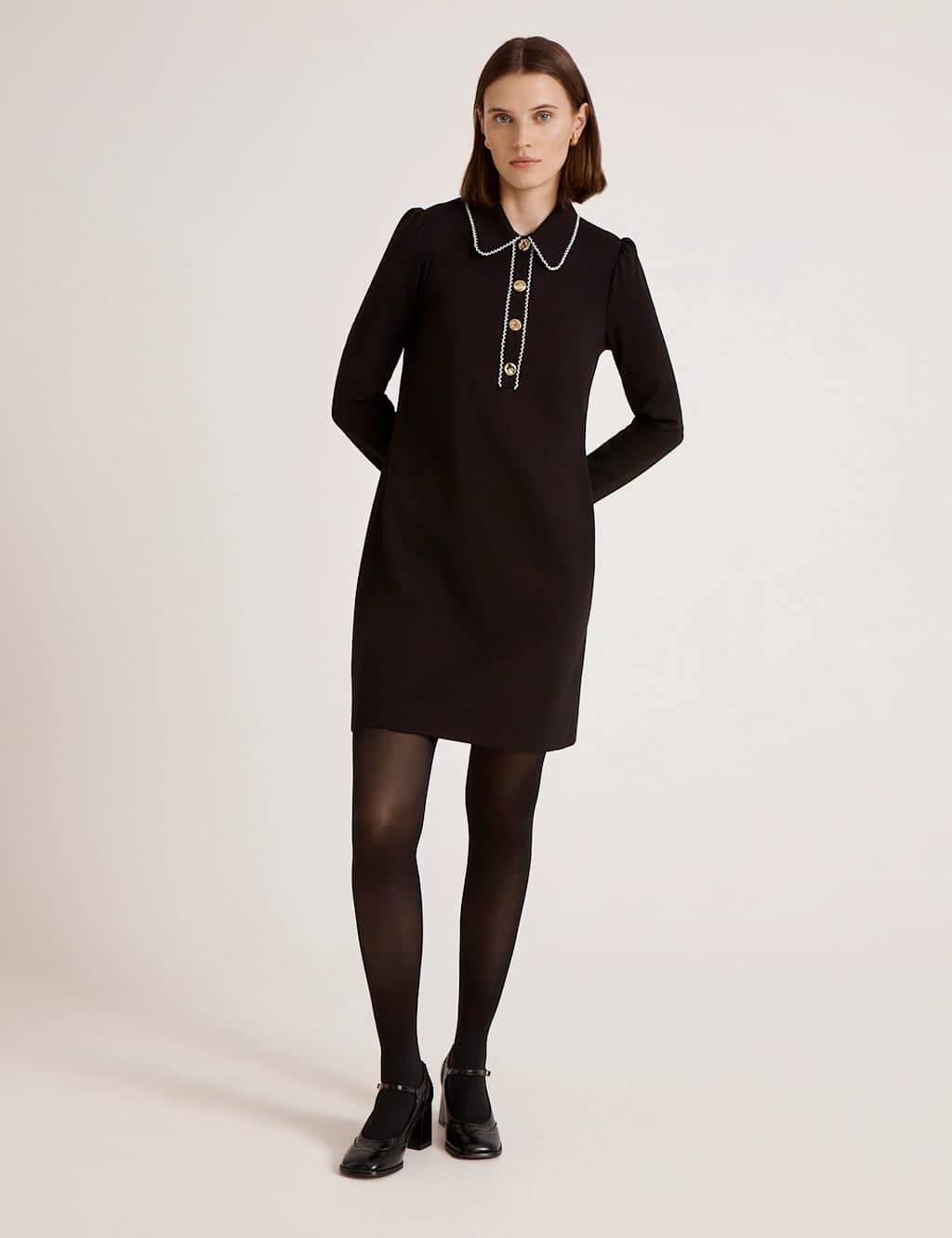 Finery London Women's Ponte Jersey Collared Mini Shirt Dress - 10 - Black - Available at M&S