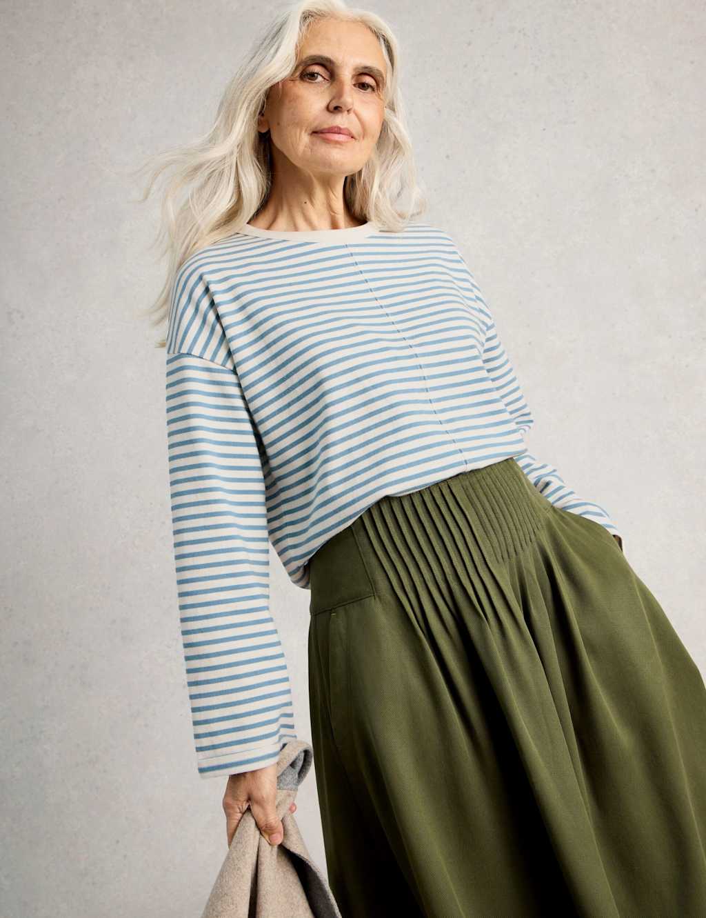 White Stuff Women's Pure Cotton Striped Crew Neck Top - 20 - White Mix - Available at M&S