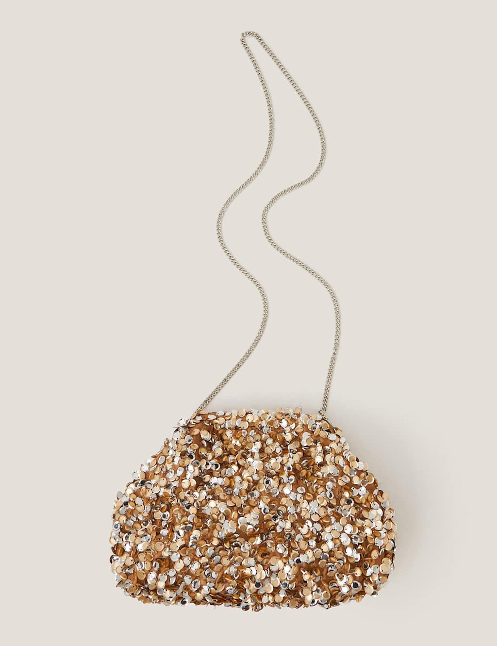 Monsoon Sequin Chain Strap Clutch Bag Gold