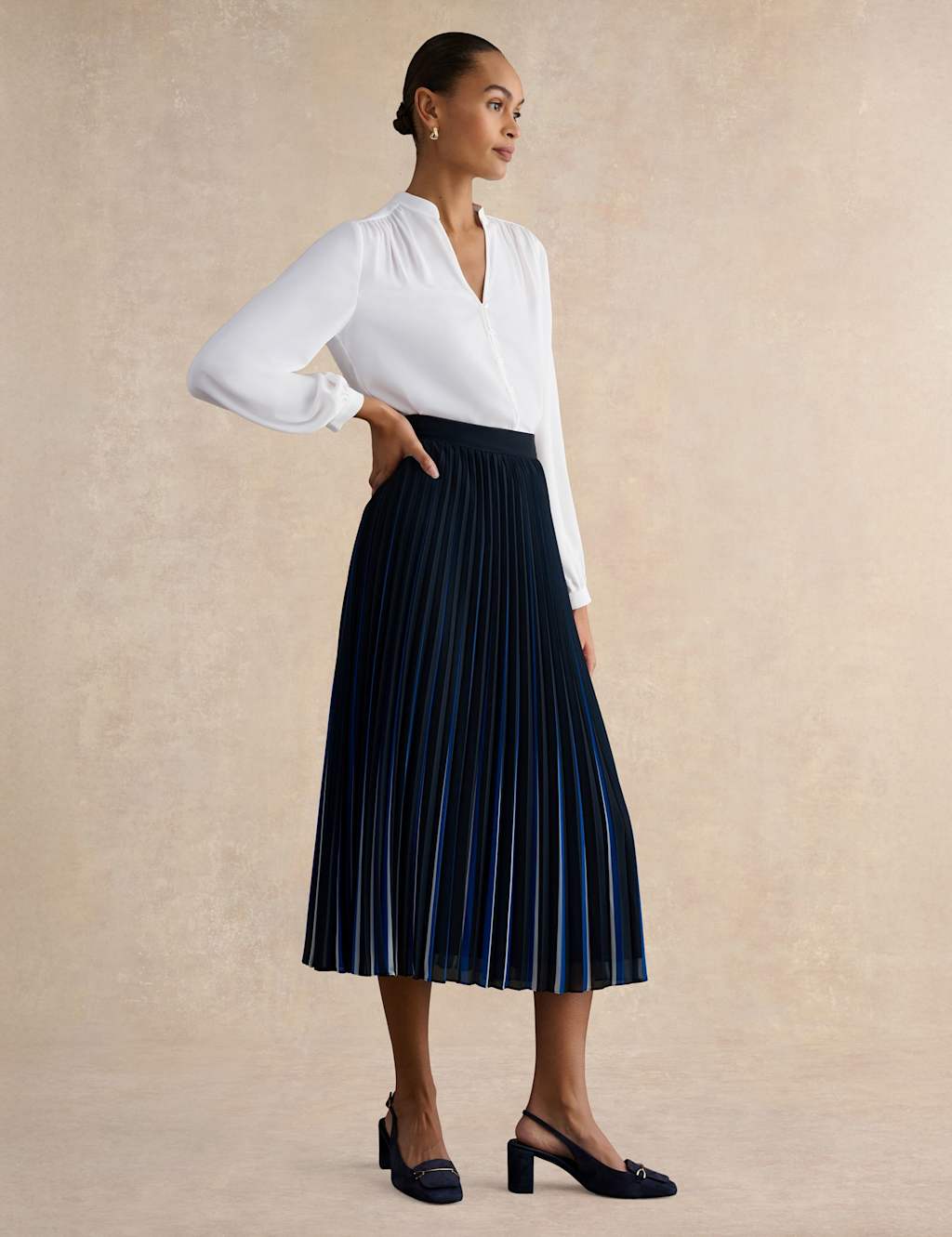 Hobbs Women's Pleated Midi Skirt - 12 - Blue Mix - Available at M&S