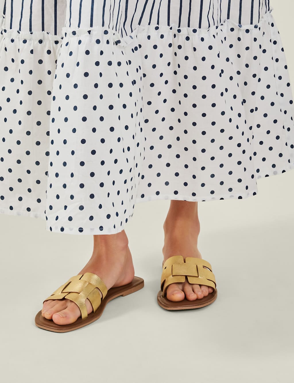 Leather Metallic Flat Sliders