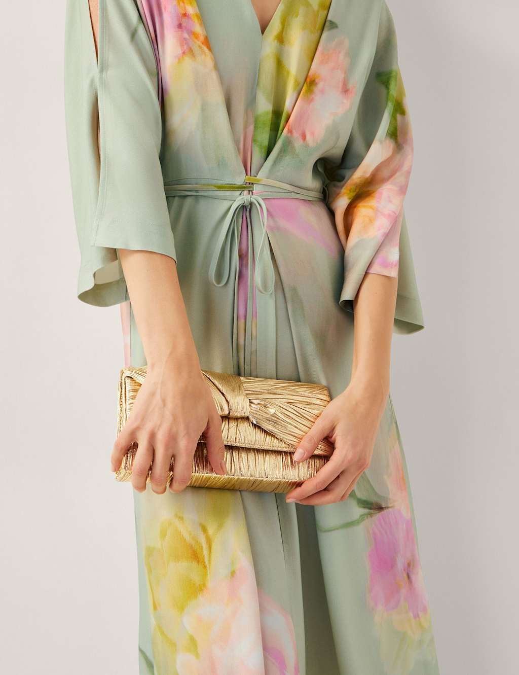 Monsoon Metallic Pleated Chain Strap Clutch Bag Champagne