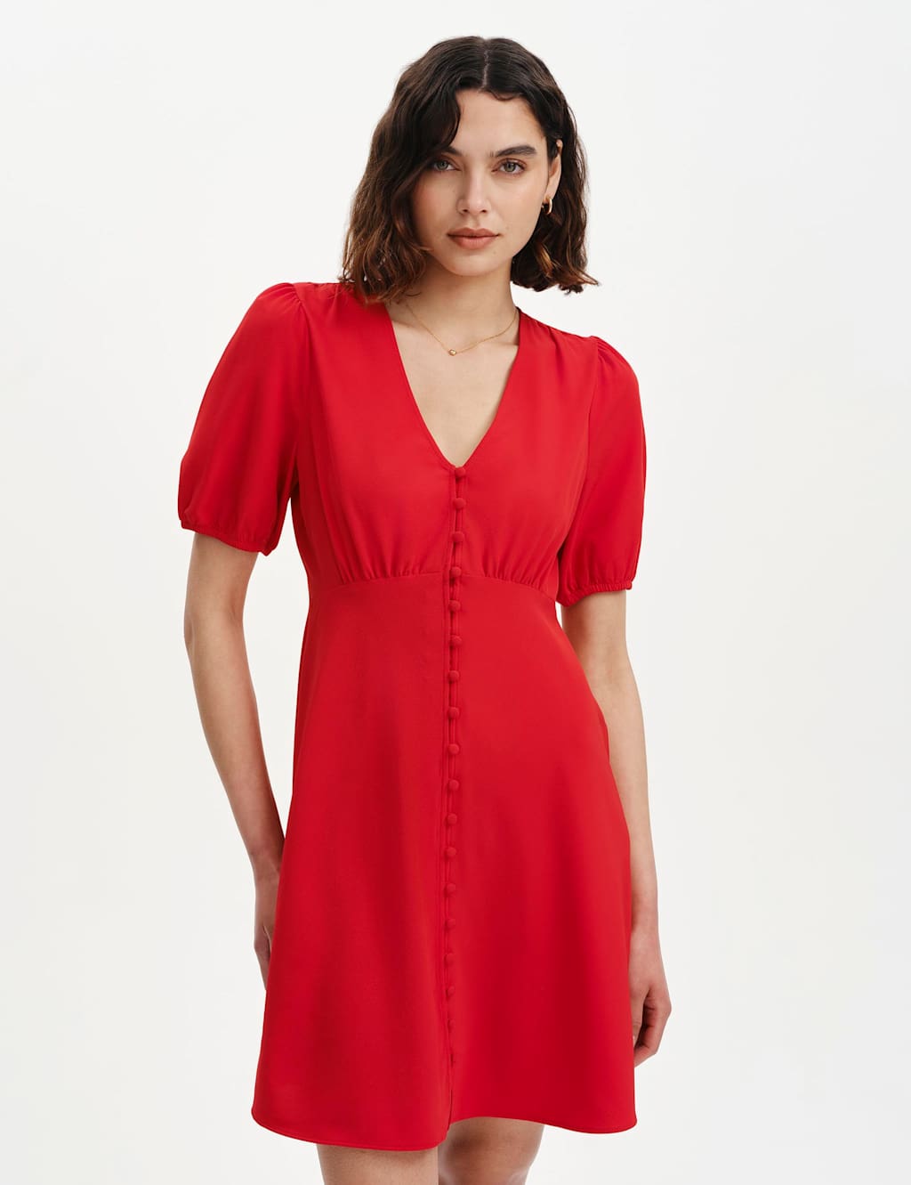 Finery London Women's V-Neck Button Through Short Skater Dress - 12 - Red - Available at M&S