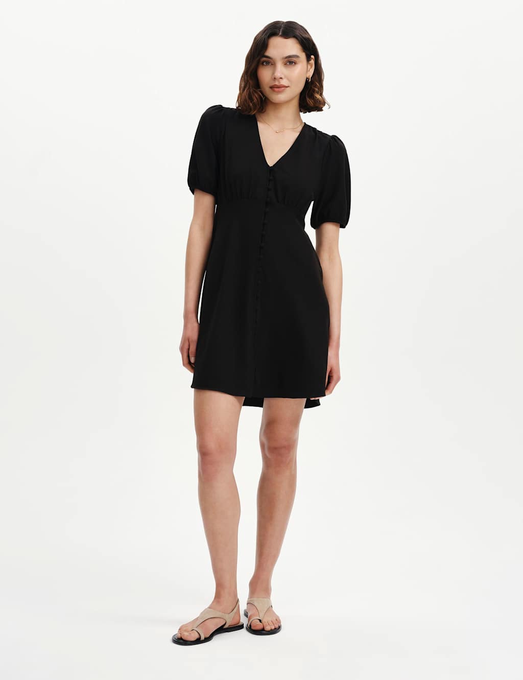 Finery London Women's V-Neck Button Through Short Skater Dress - 20 - Black - Available at M&S