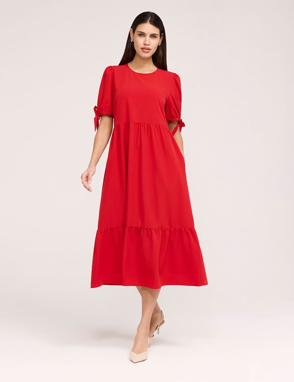 Finery London Women's Crepe Tie Detail Tiered Midi Dress - 20 - Available at M&S