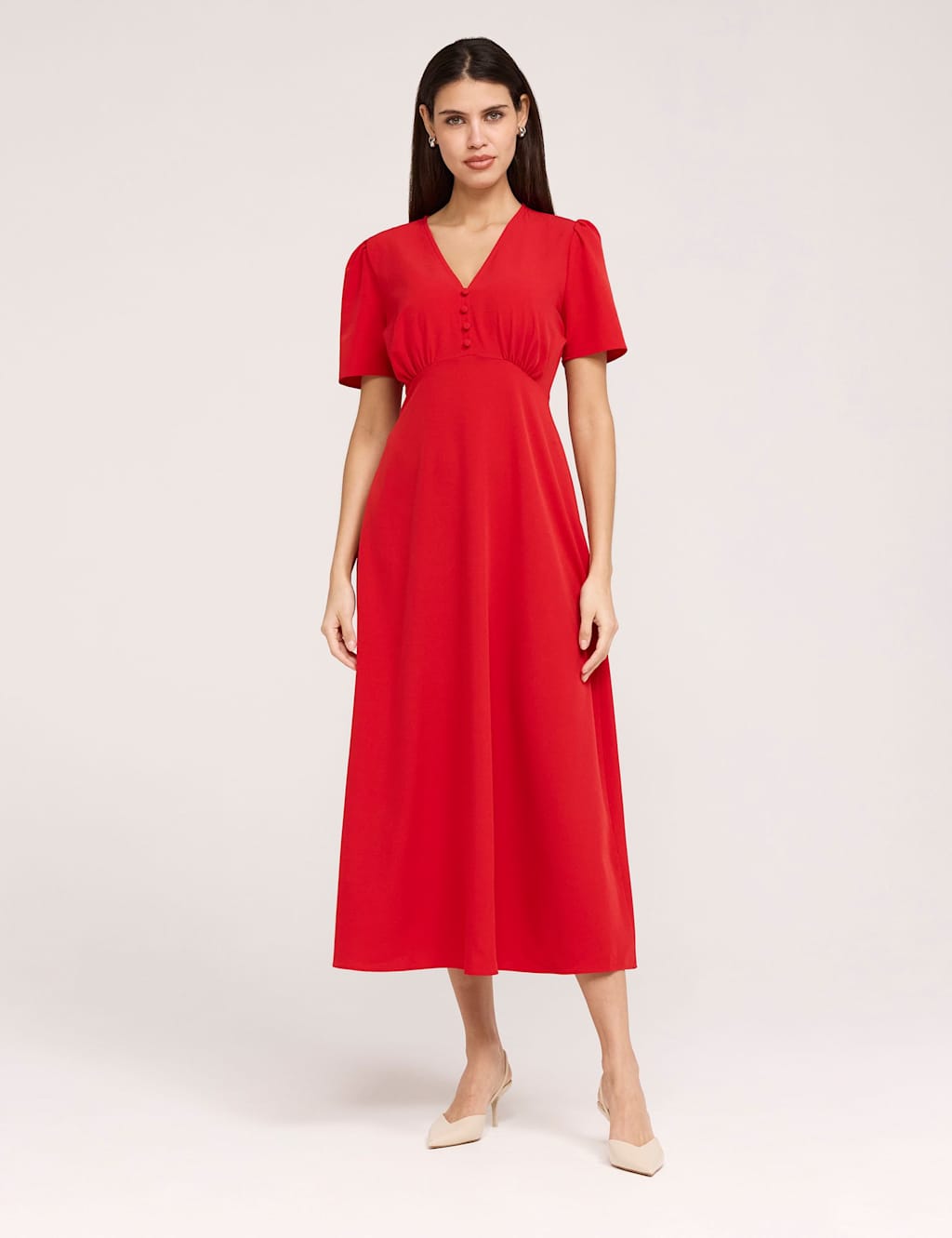 Finery London Women's Crepe V-Neck Midi Tea Dress - 18 - Red - Available at M&S