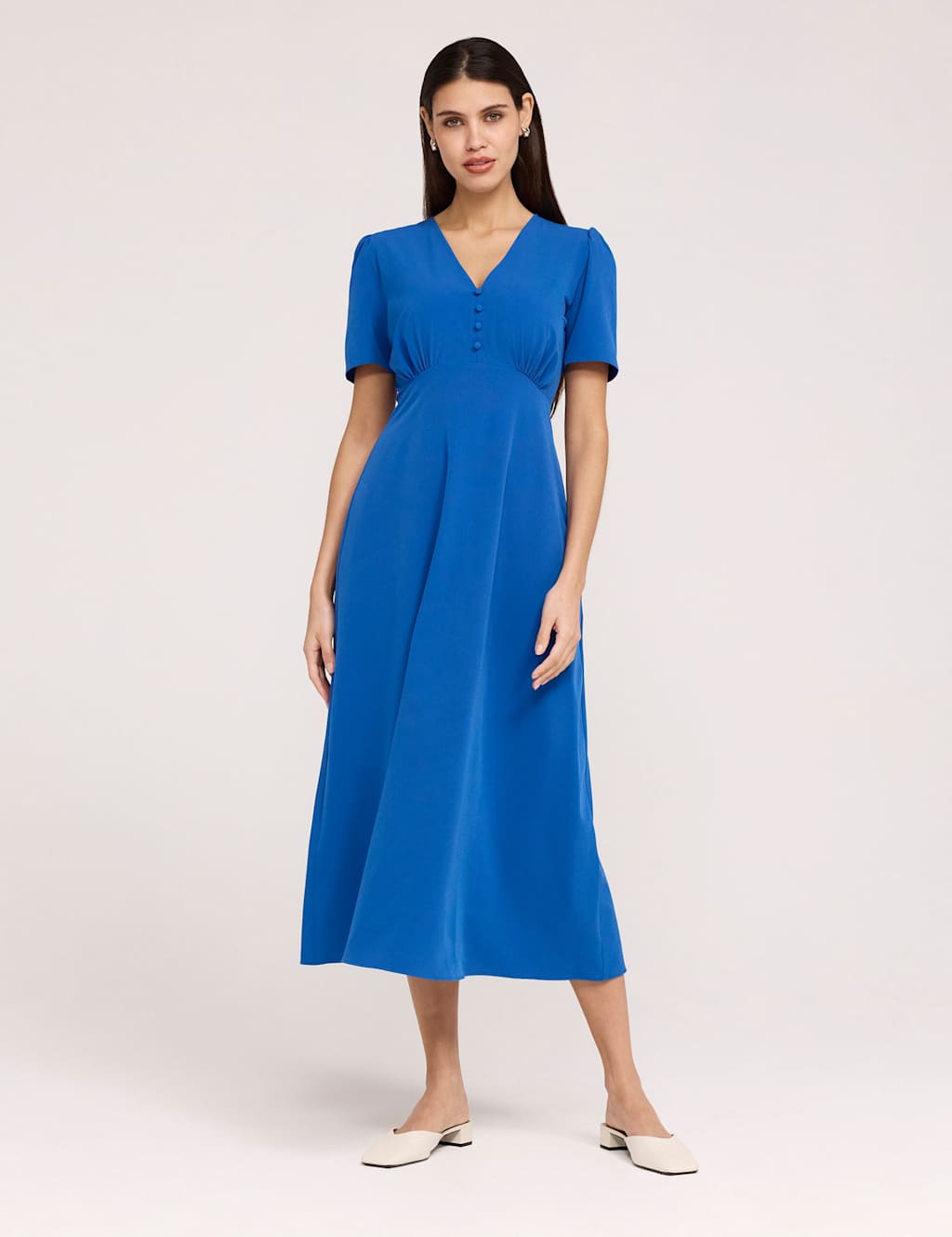 Finery London Women's Crepe V-Neck Midi Tea Dress - 12 - Cobalt - Available at M&S