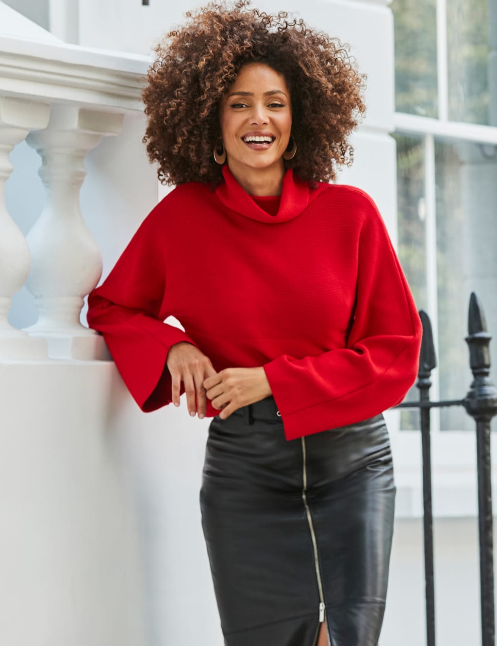 Sosandar Women's Ribbed Funnel Neck Jumper - S - Red, Red