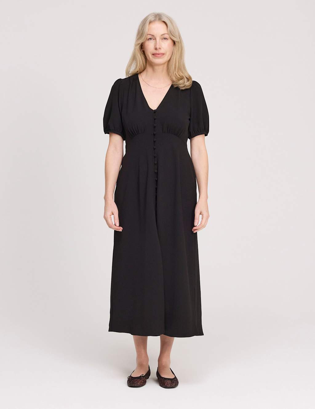 Finery London Women's V-Neck Button Through Midi Tea Dress - 18 - Black - Available at M&S