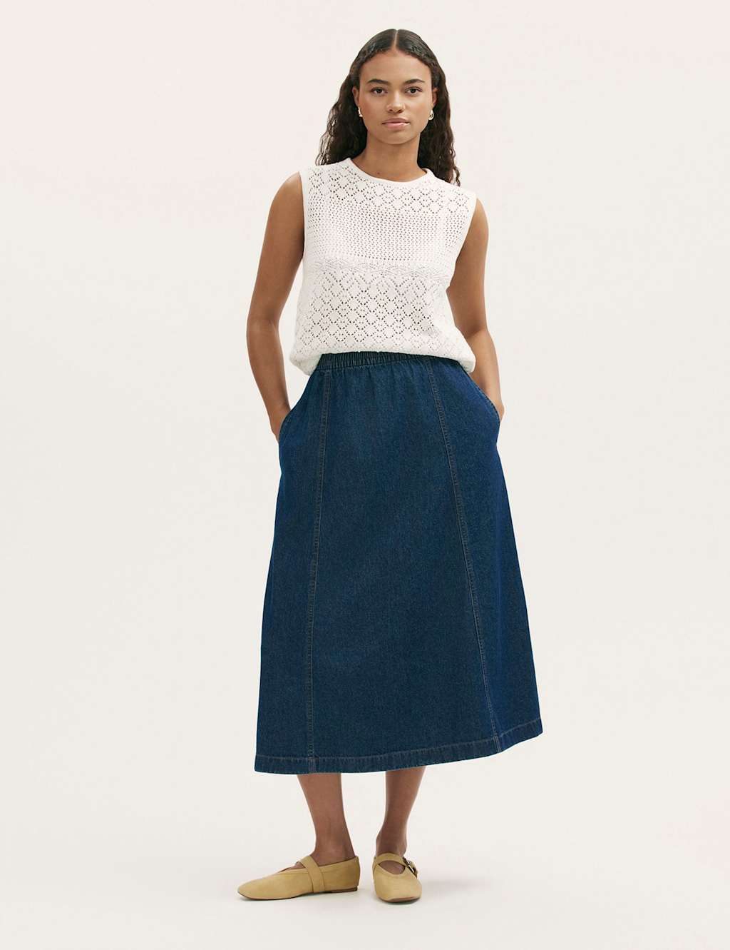 Finery London Women's Pure Cotton Denim Midaxi Skirt - 12 - Blue - Available at M&S