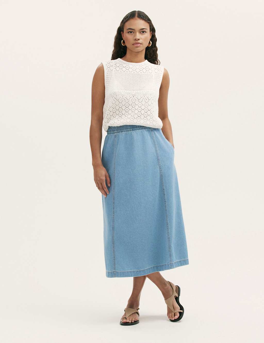 Finery London Women's Pure Cotton Denim Midaxi Skirt - 12 - Light Blue - Available at M&S