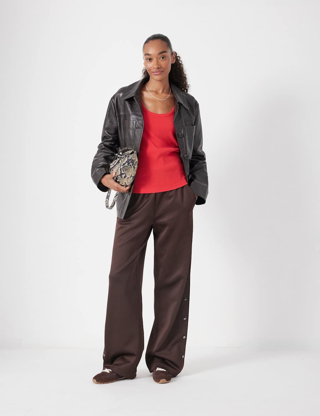 HUSH Cotton Blend Popper Detail Wide Leg Joggers Dark Brown