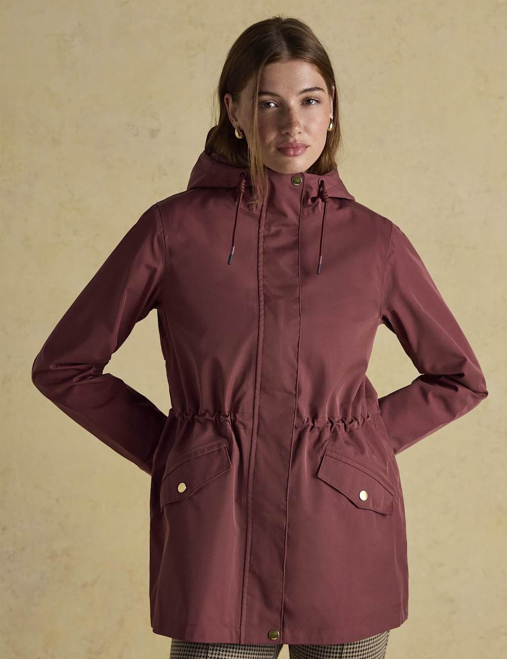 Joules Cotton Rich Waterproof Hooded Raincoat Burgundy