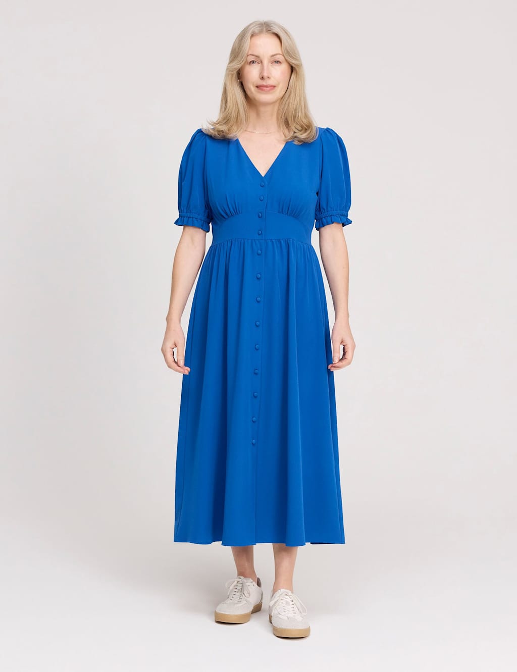Finery London Women's V-Neck Button Through Midi Tea Dress - 18 - Cobalt - Available at M&S